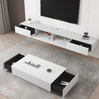 71 White Rectangle Wooden Floating TV Stand with Storage