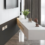 71 White Rectangle Wooden Floating TV Stand with Storage