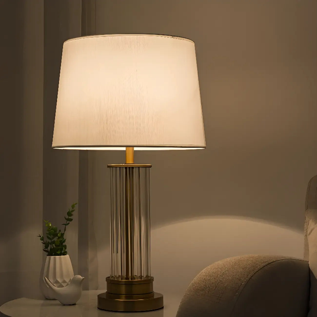 Modern Elegant Barrel Gold LED Table Lamp Fabric Shade