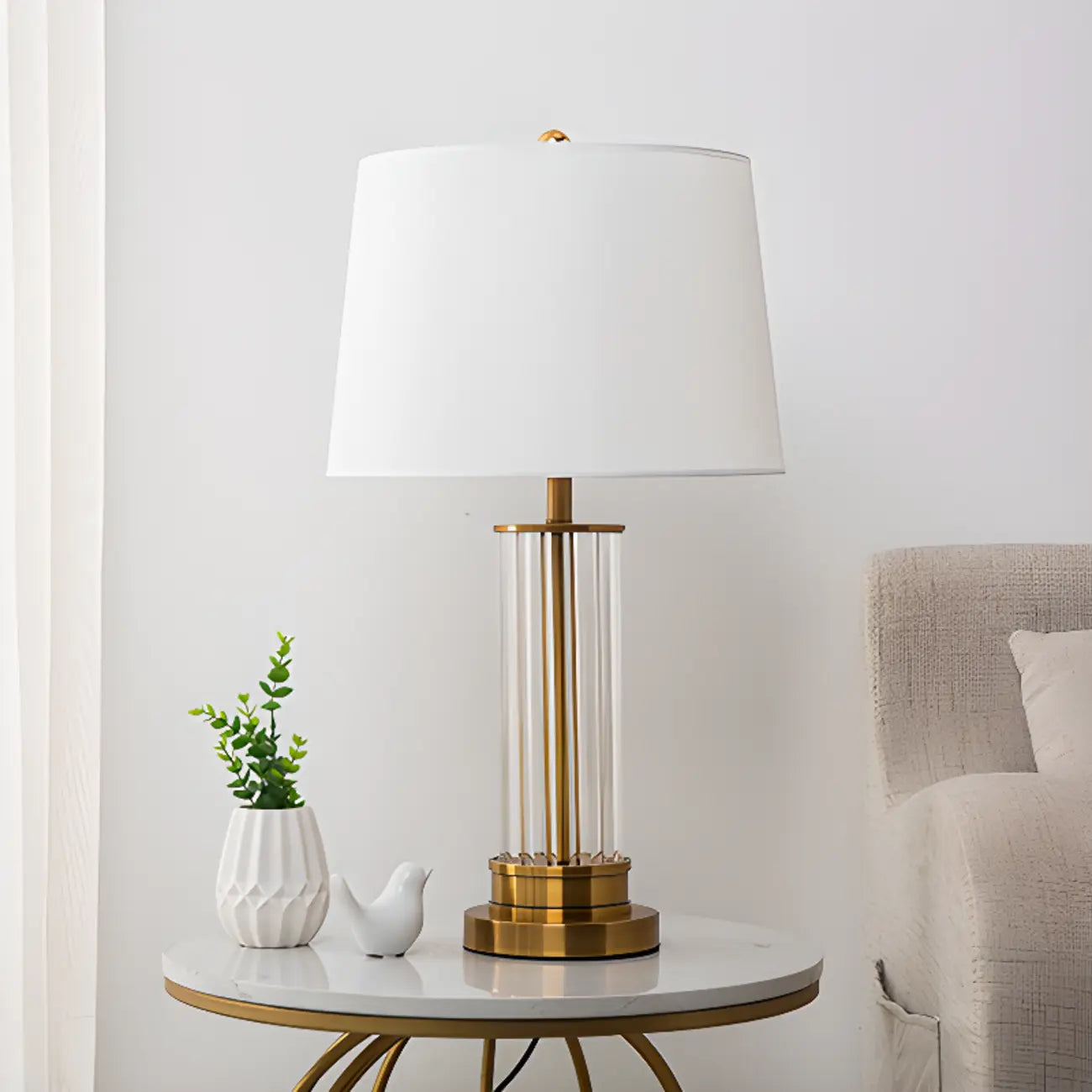 Modern Elegant Barrel Gold LED Table Lamp Fabric Shade