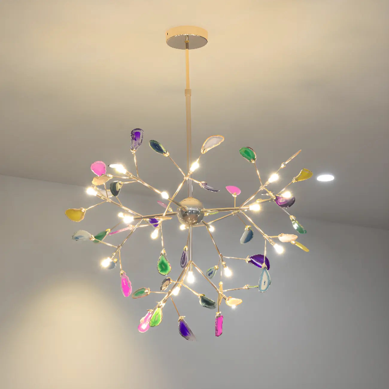 Colorful Agate Stone Circular Ring Branches Chandelier