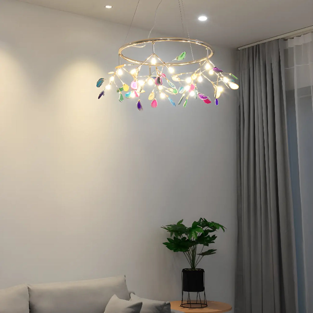 Colorful Agate Stone Circular Ring Branches Chandelier