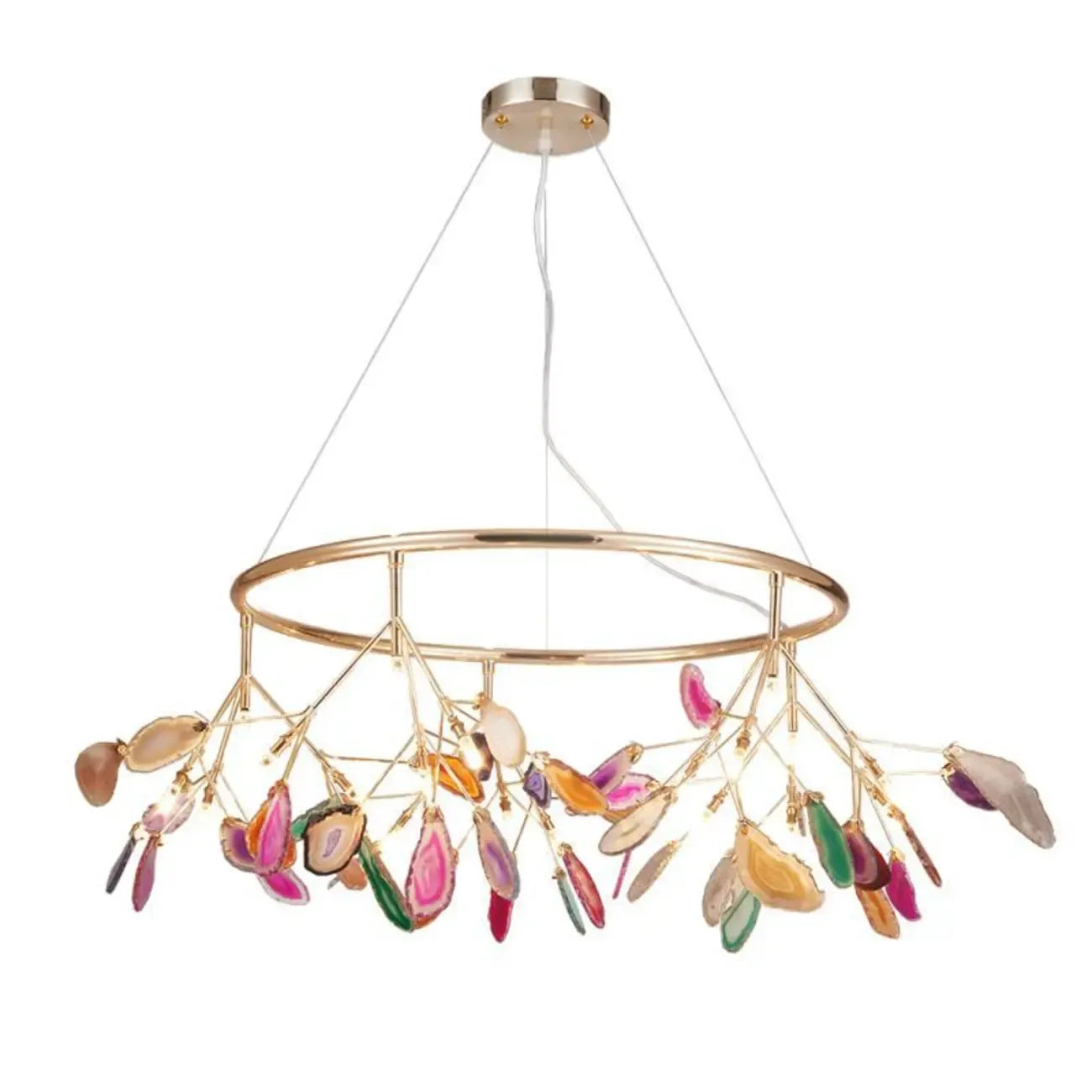 Colorful Agate Stone Circular Ring Branches Chandelier
