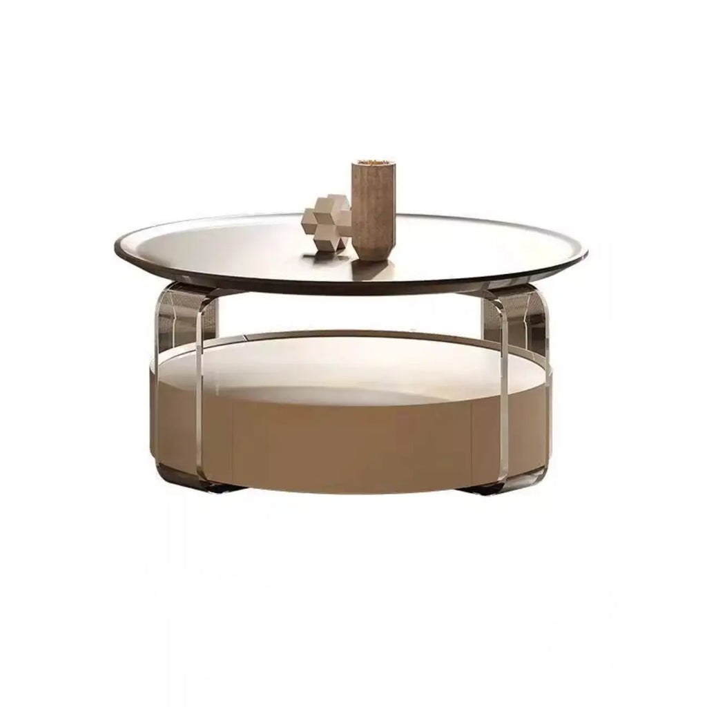 Brown Round Sleek Wooden Coffee Drawer Table