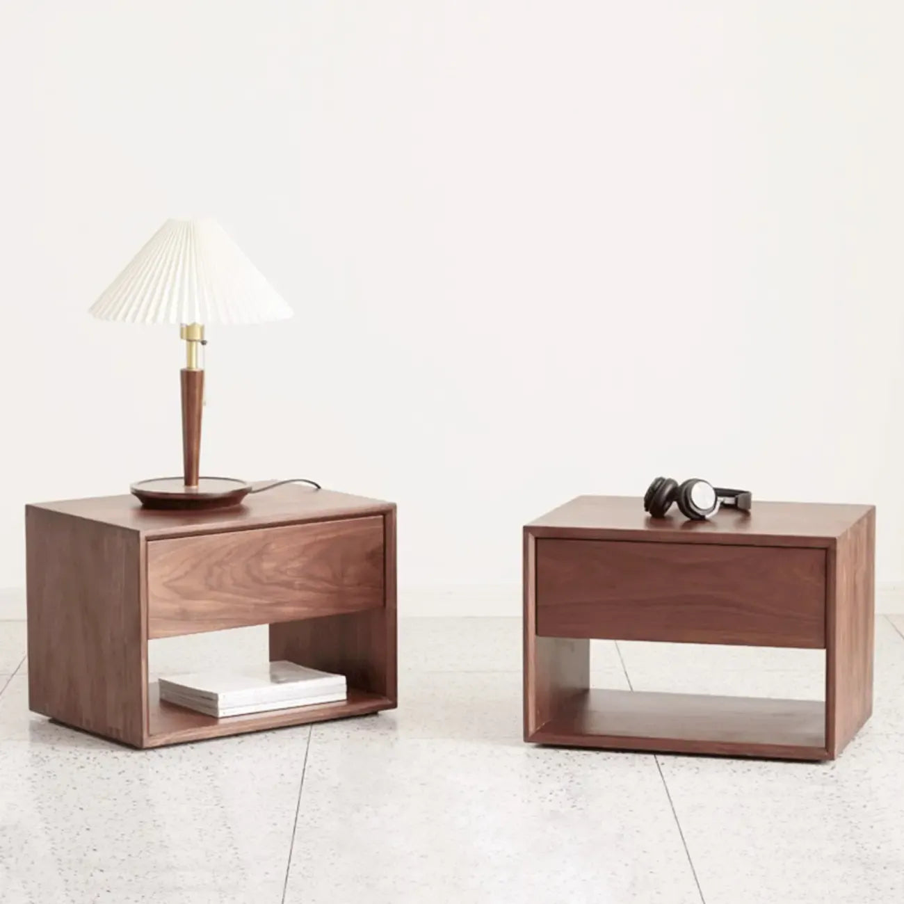Mid-Century Modern Solid Wood Nightstand with Drawer