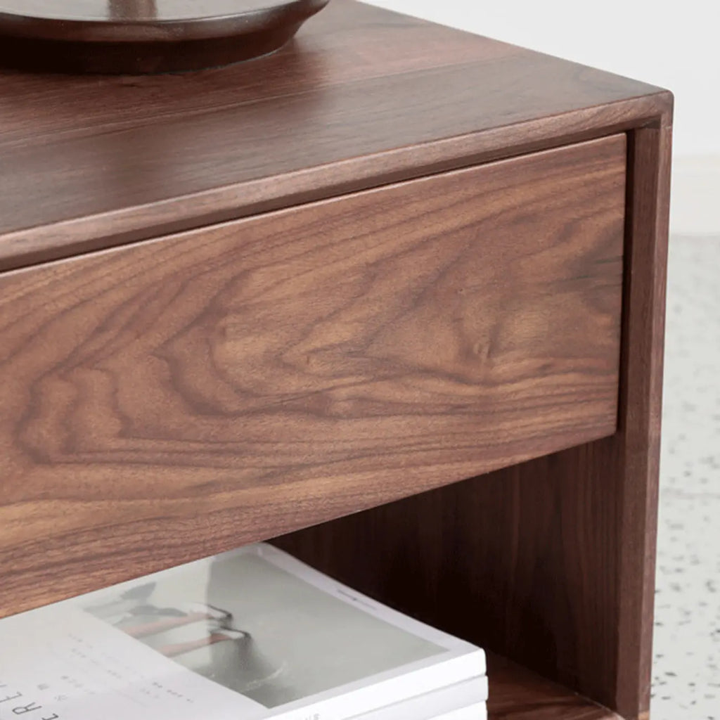 Mid-Century Modern Solid Wood Nightstand with Drawer