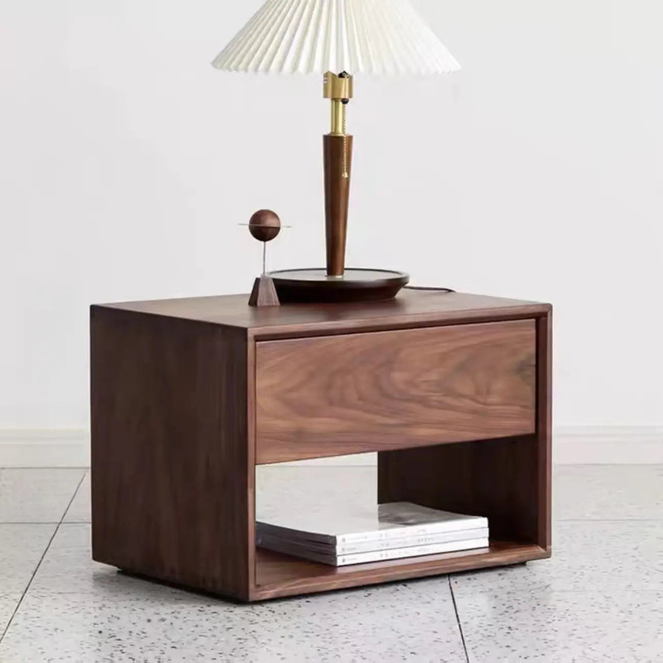 Mid-Century Modern Solid Wood Nightstand with Drawer
