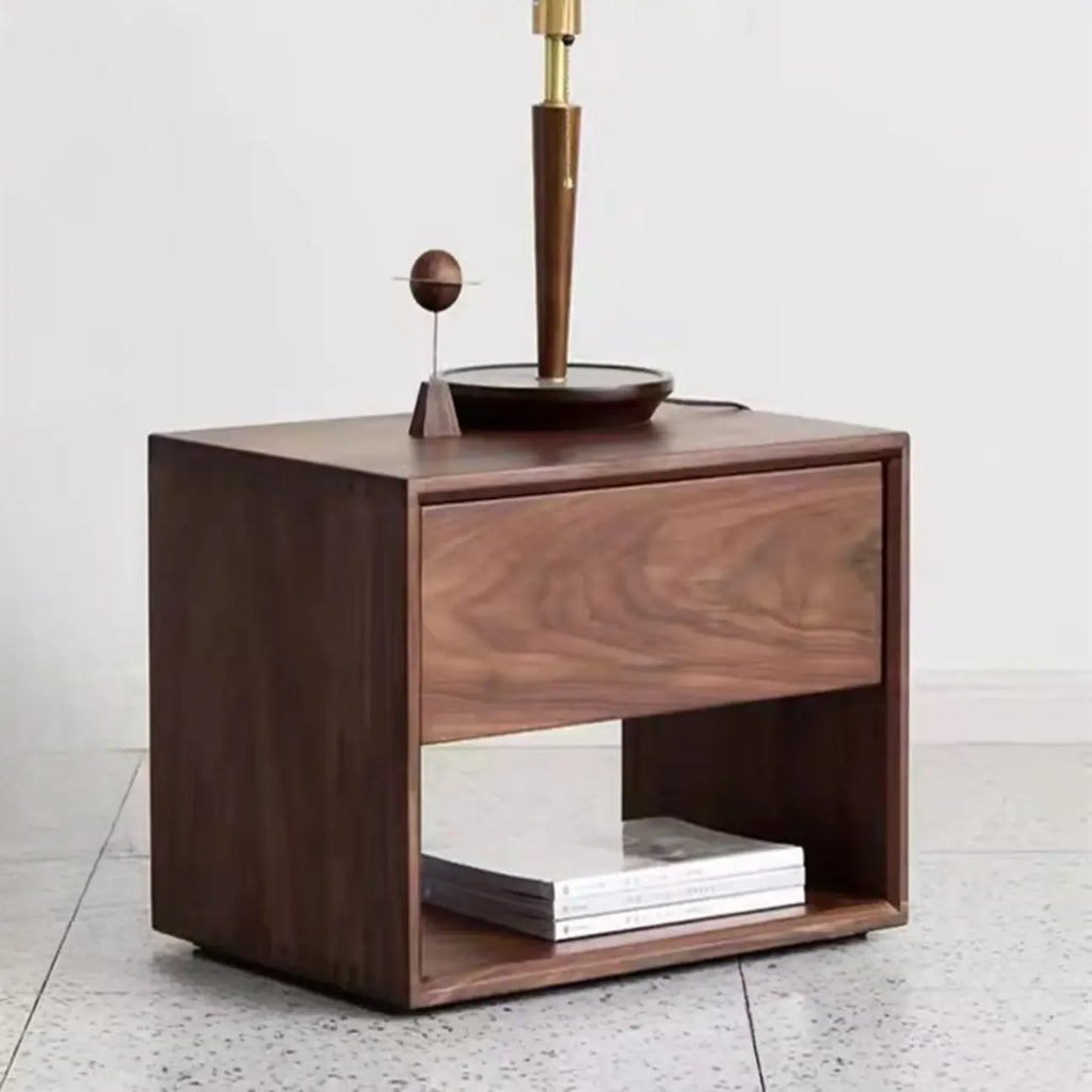 Mid-Century Modern Solid Wood Nightstand with Drawer