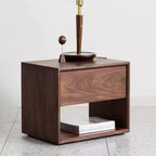 Mid-Century Modern Solid Wood Nightstand with Drawer