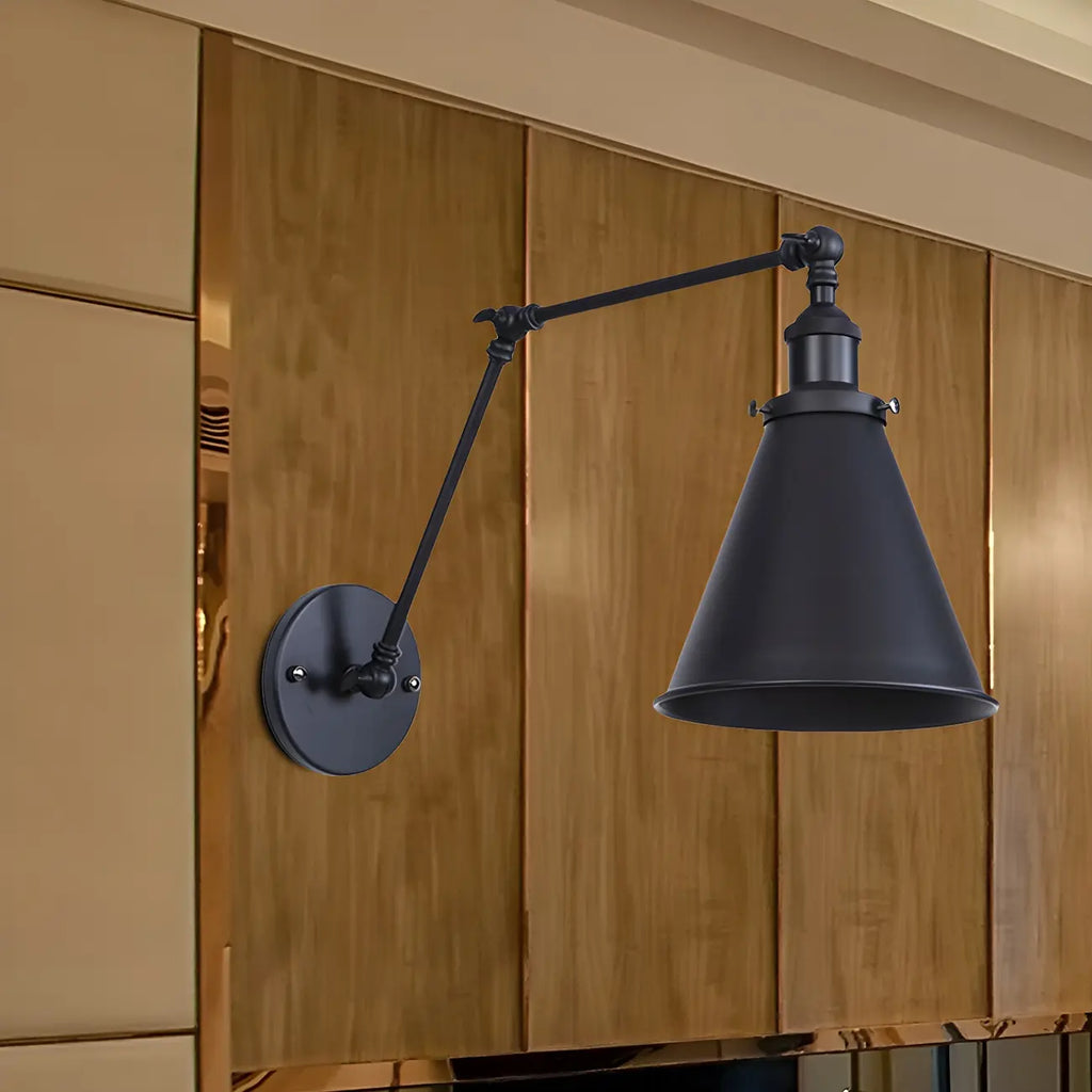 Tapered Metal Black Adjustable Swing Arm Wall Light