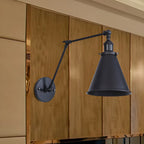 Tapered Metal Black Adjustable Swing Arm Wall Light