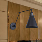 Tapered Metal Black Adjustable Swing Arm Wall Light