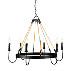 Hemp Rope Industrial Metal Round Candle Chandelier