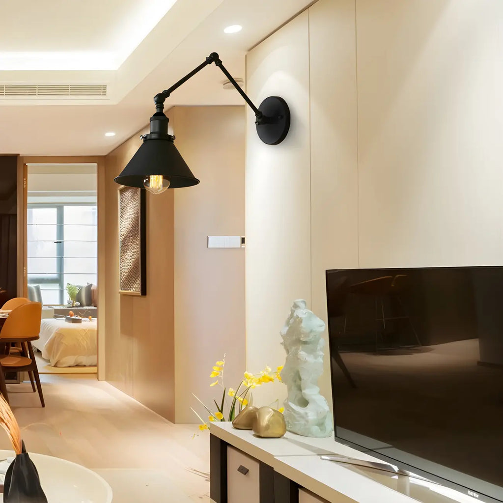 Industrial Metal Black 1-Light Swing Arm Wall Light