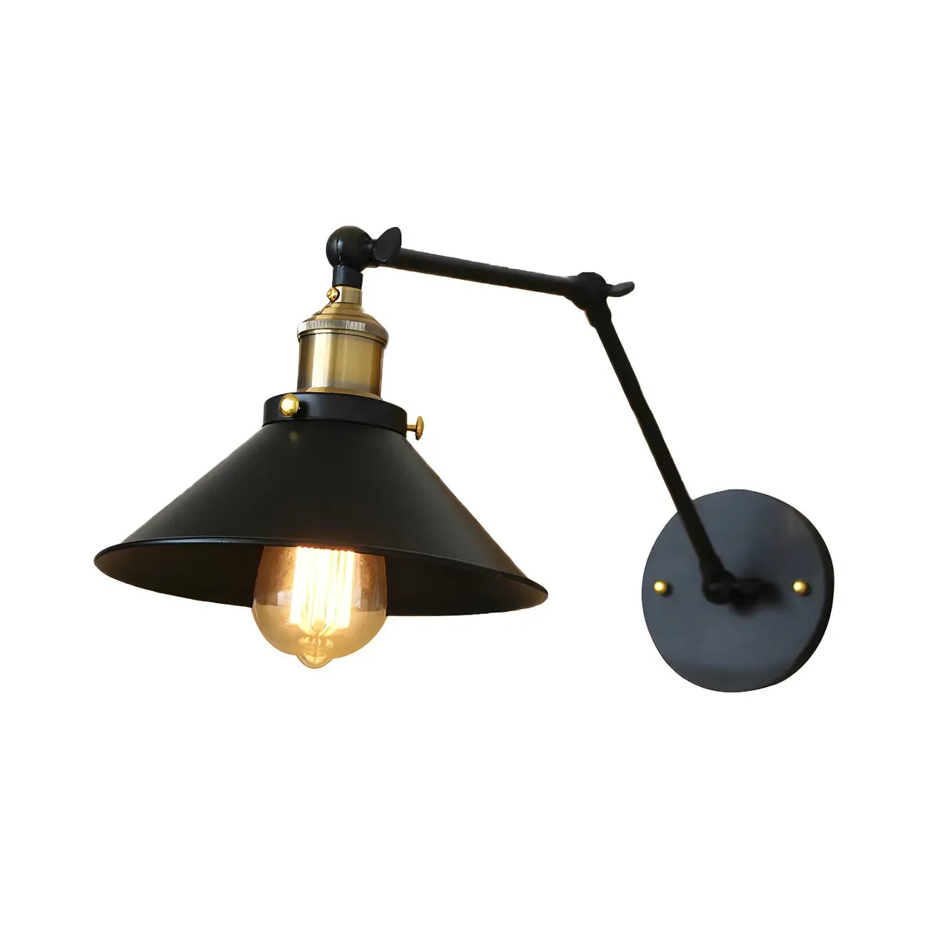 Retro Metal Matte Black Cone Swing Arm Wall Light