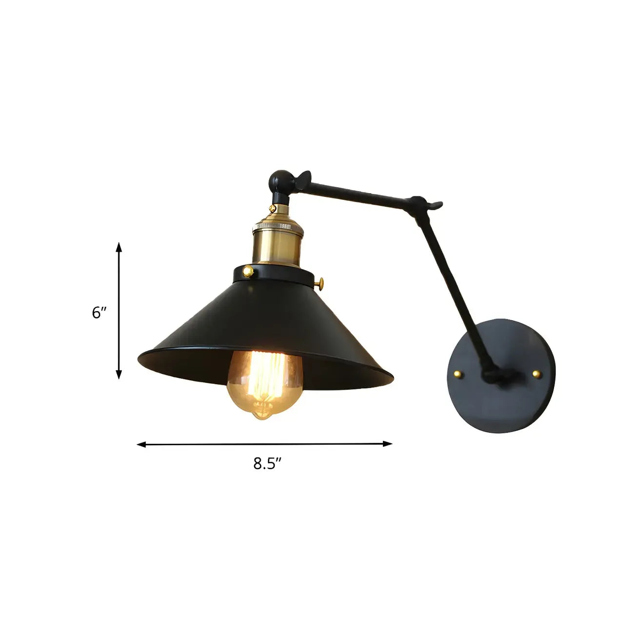 Retro Metal Matte Black Cone Swing Arm Wall Light