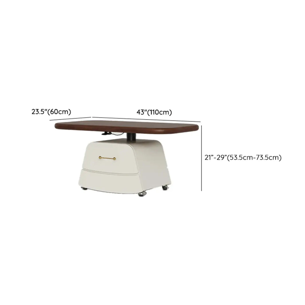 Brown White Wood Lift Top Coffee Table with Wheels