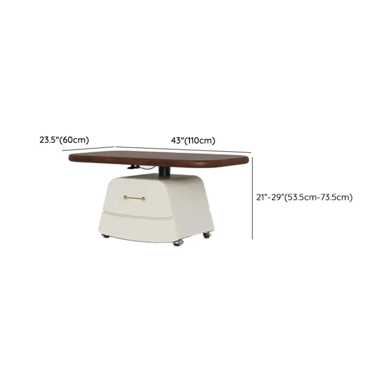Brown White Wood Lift Top Coffee Table with Wheels