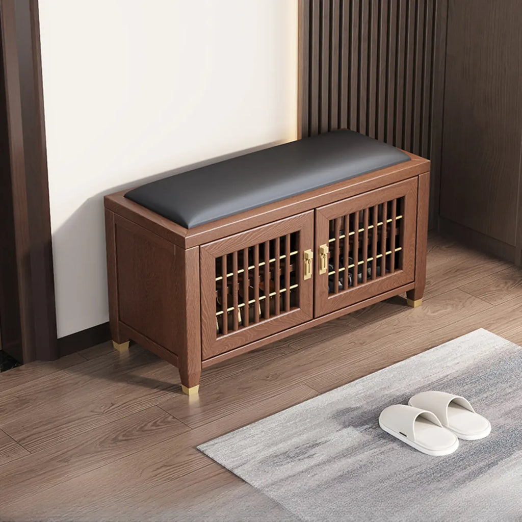 Traditional Wooden Upholstered Bench with Storage Locker