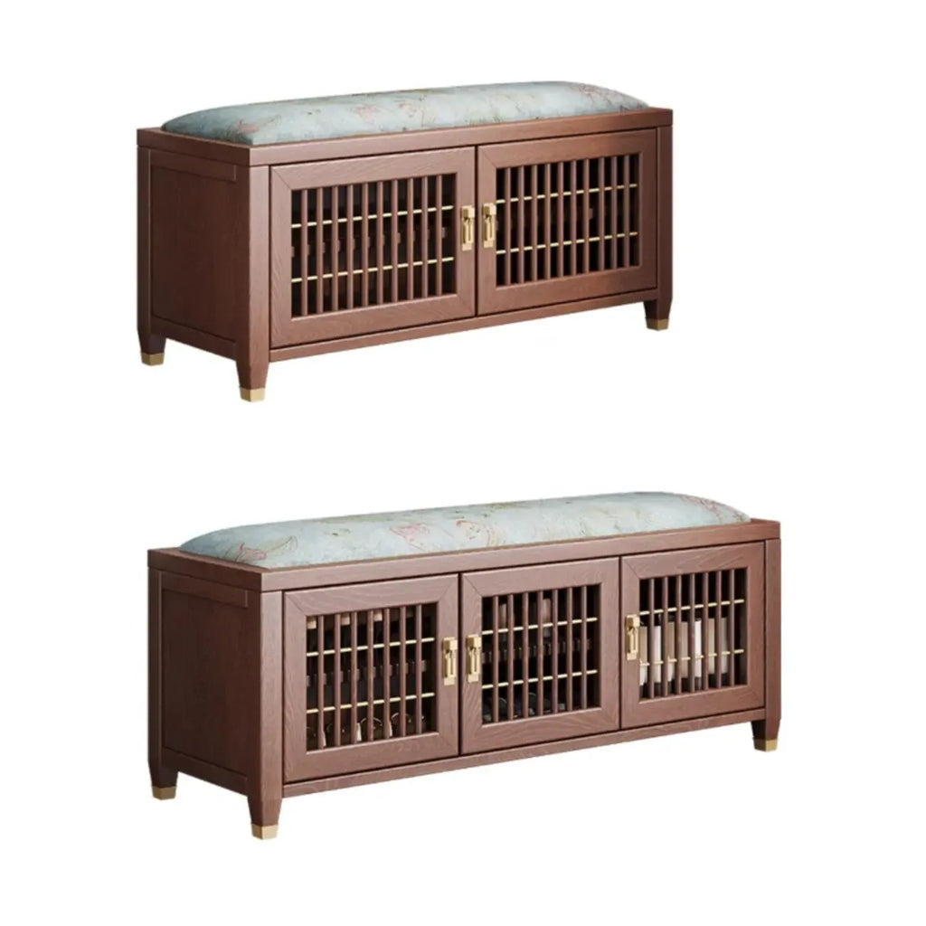 Traditional Wooden Upholstered Bench with Storage Locker