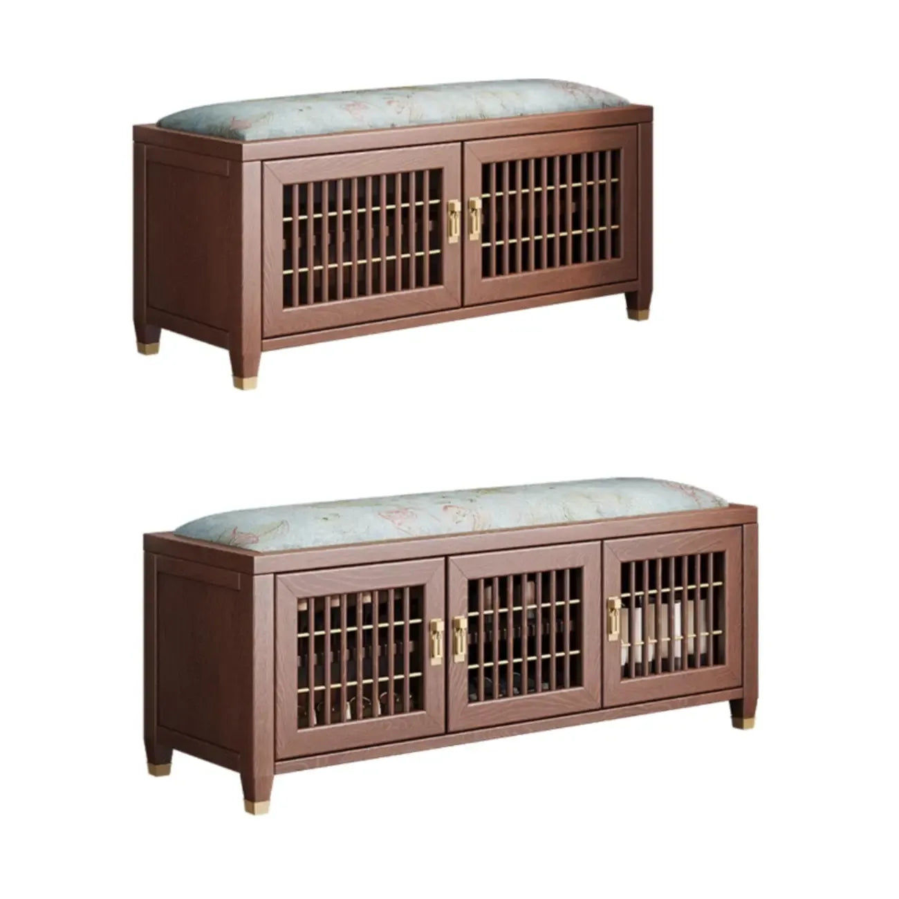 Traditional Wooden Upholstered Bench with Storage Locker