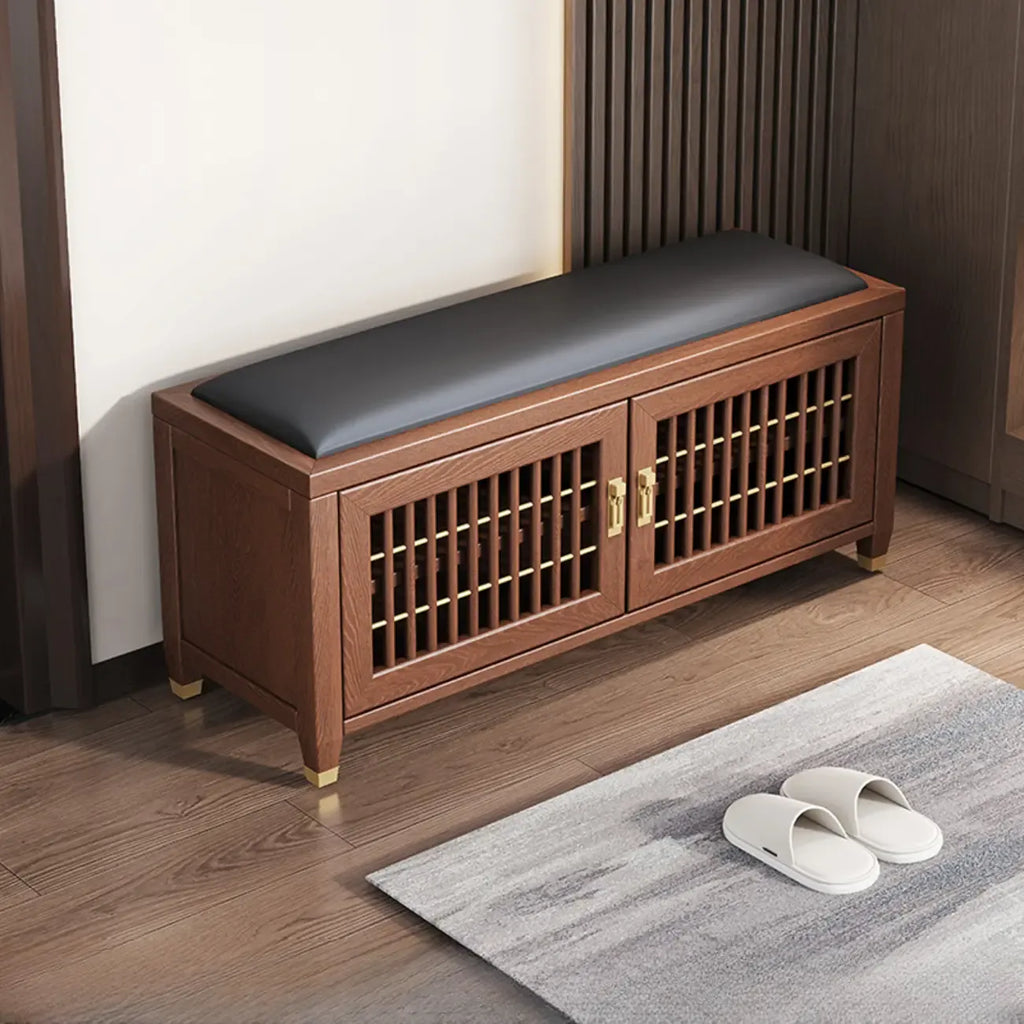 Traditional Wooden Upholstered Bench with Storage Locker