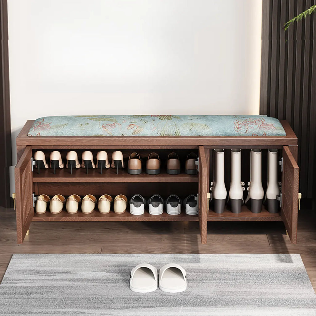 Traditional Wooden Upholstered Bench with Storage Locker