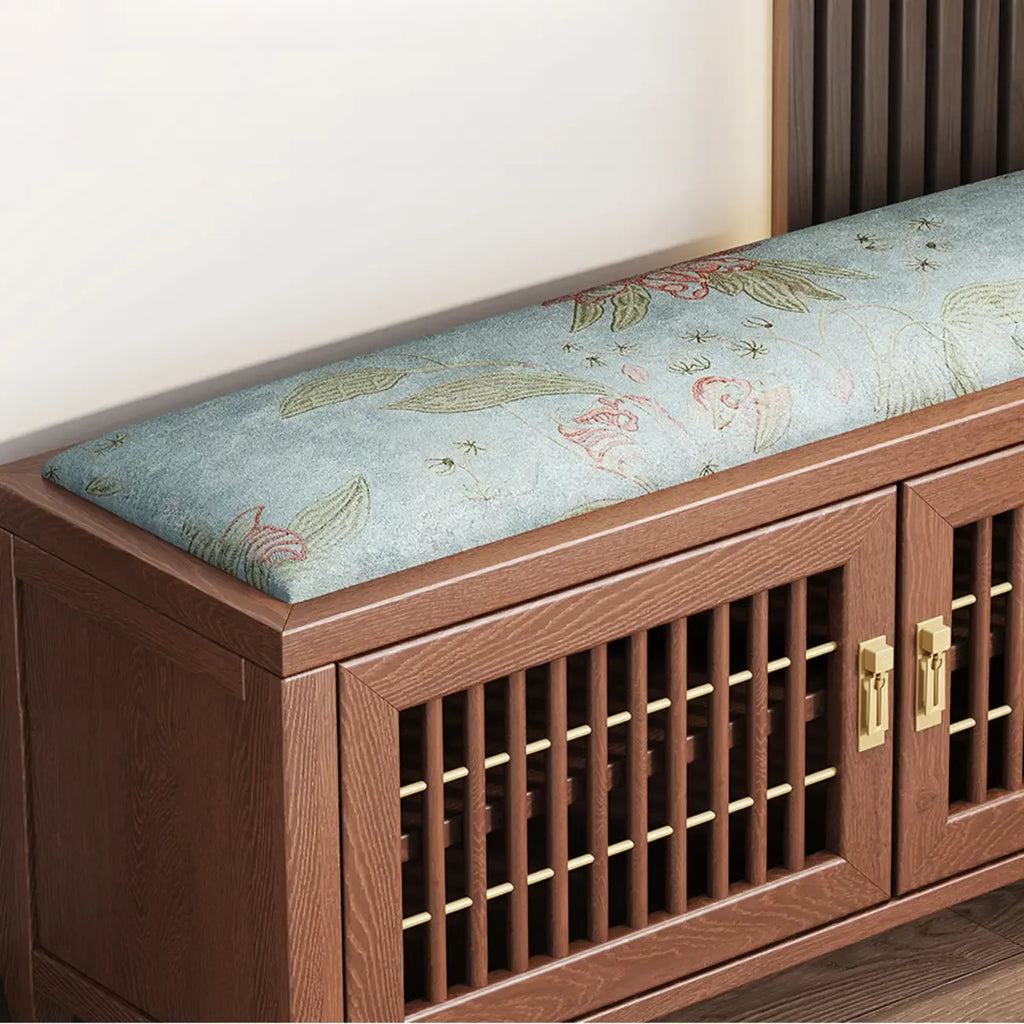 Traditional Wooden Upholstered Bench with Storage Locker