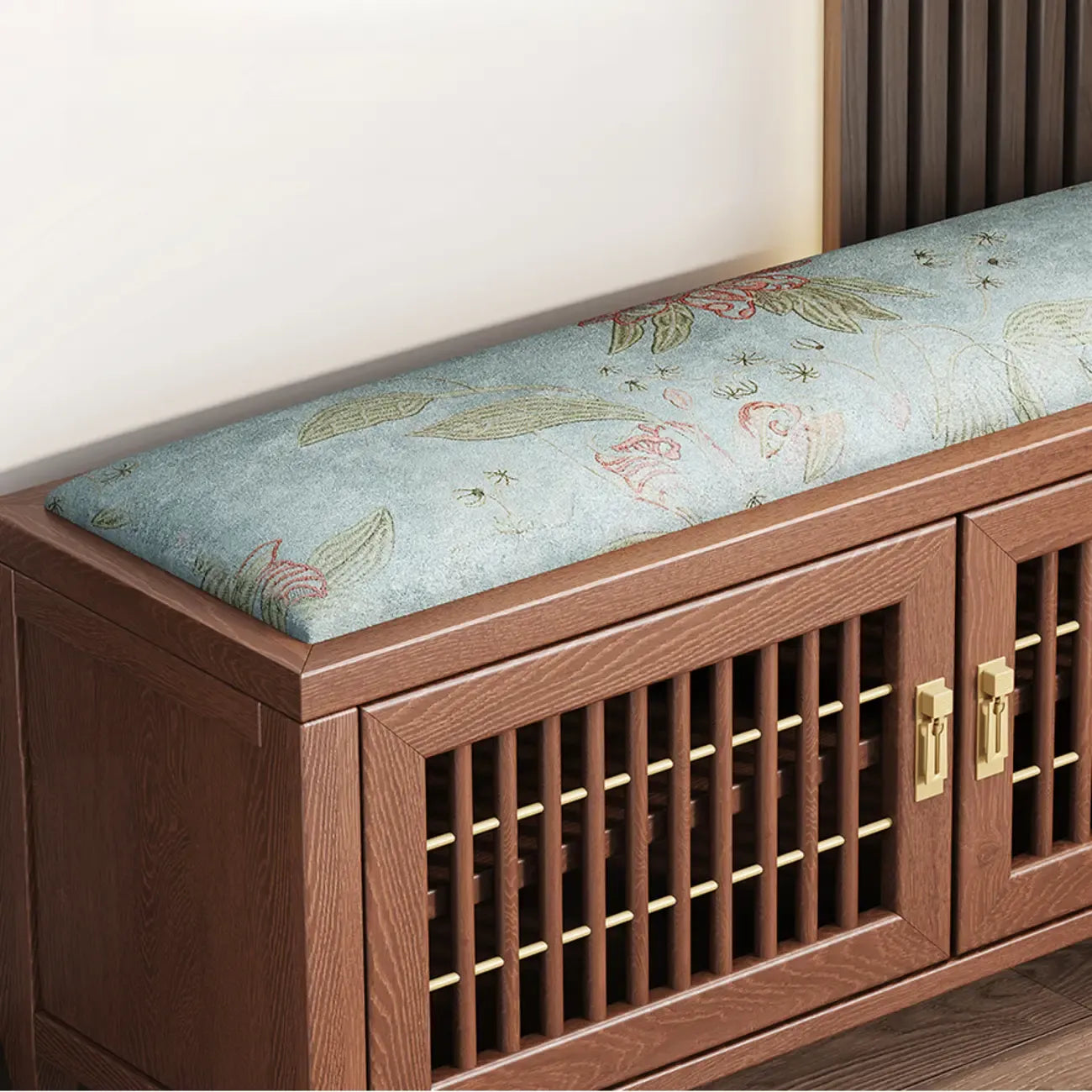 Traditional Wooden Upholstered Bench with Storage Locker