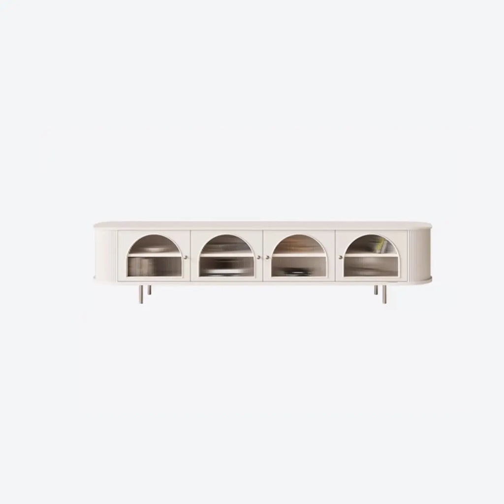 Long 2-Tier Wooden Black TV Stand with Glass Doors