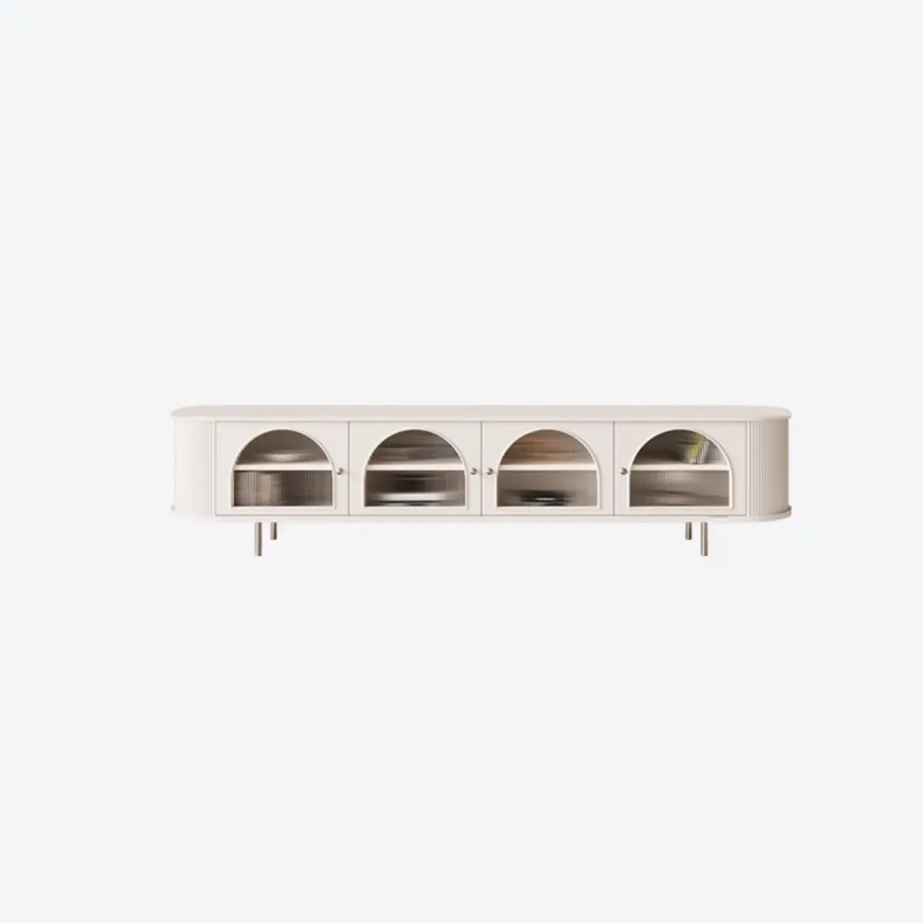 Long 2-Tier Wooden Black TV Stand with Glass Doors