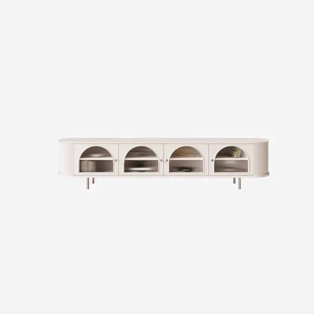 Long 2-Tier Wooden Black TV Stand with Glass Doors