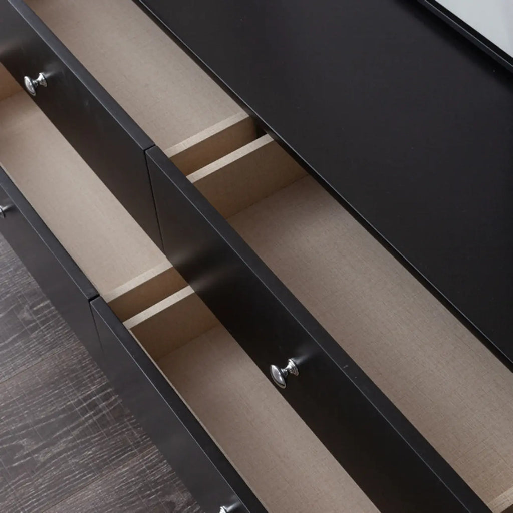 Long 2-Tier Wooden Black TV Stand with Glass Doors
