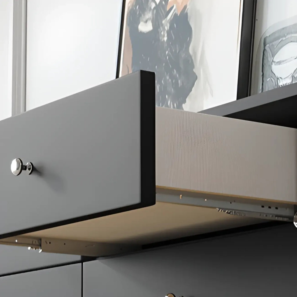 Long 2-Tier Wooden Black TV Stand with Glass Doors