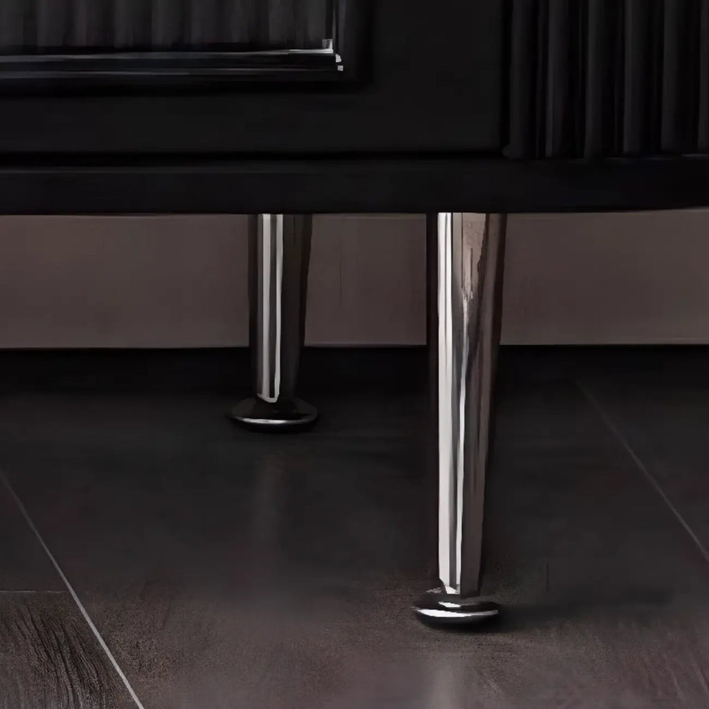 Long 2-Tier Wooden Black TV Stand with Glass Doors