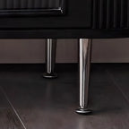 Long 2-Tier Wooden Black TV Stand with Glass Doors