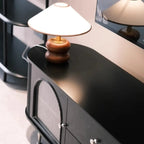 Long 2-Tier Wooden Black TV Stand with Glass Doors