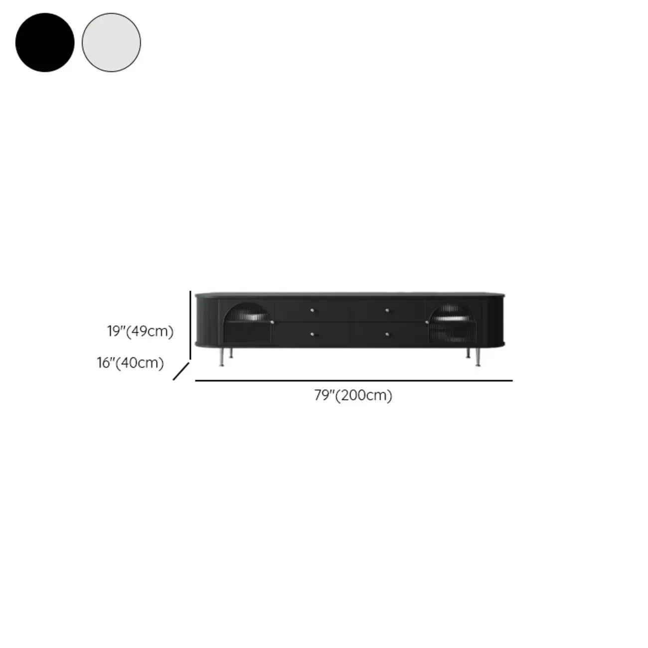 Long 2-Tier Wooden Black TV Stand with Glass Doors