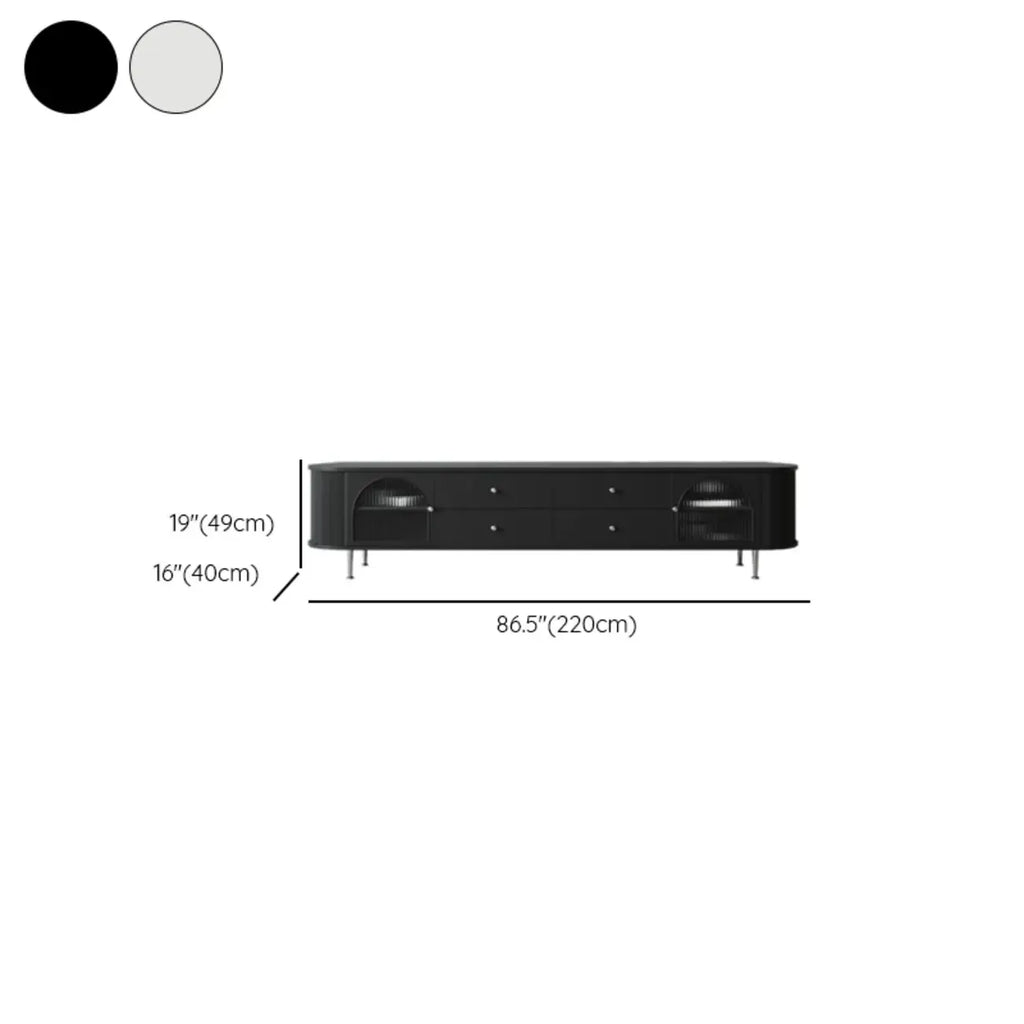 Long 2-Tier Wooden Black TV Stand with Glass Doors