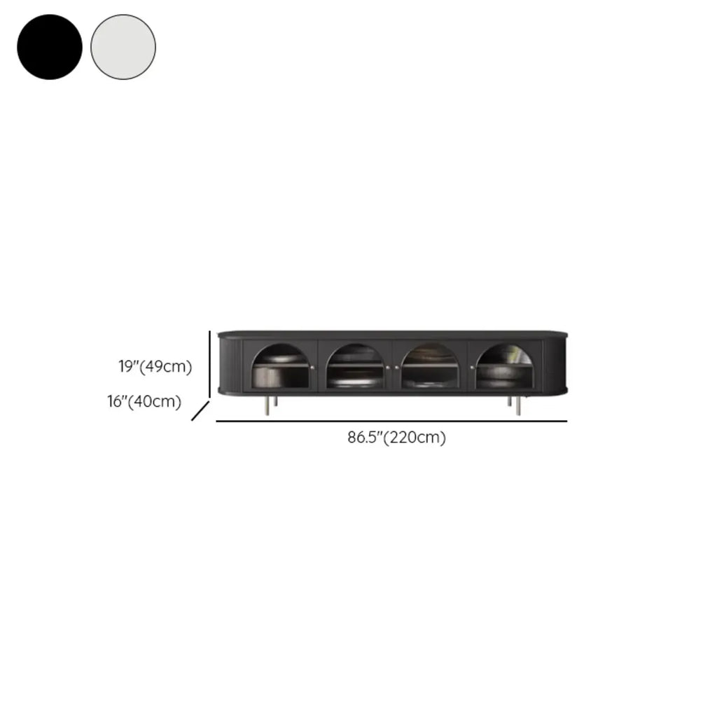 Long 2-Tier Wooden Black TV Stand with Glass Doors