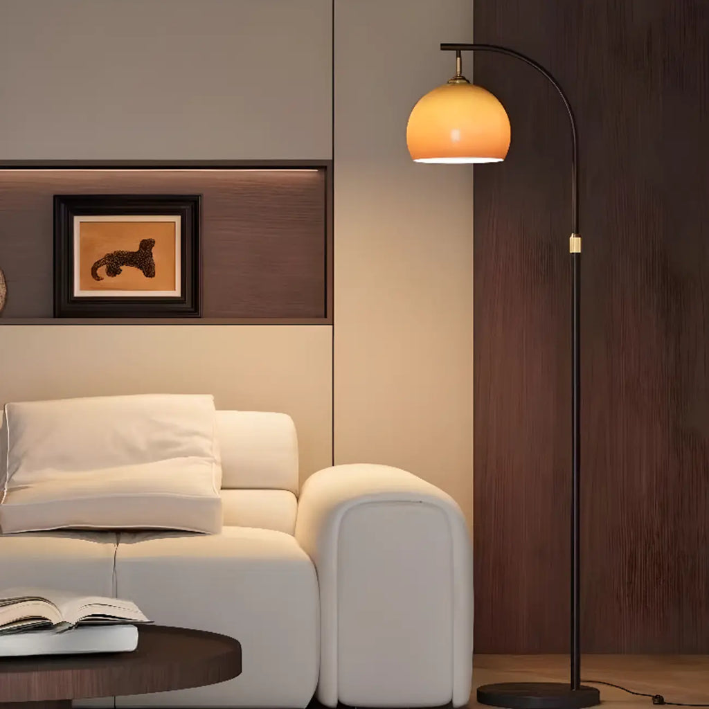 Modern Adjustable Plug-In Orange Glass Shape Arc Floor Lamp