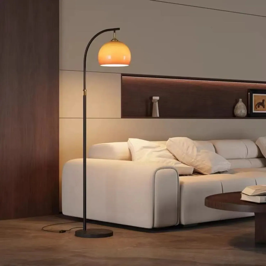 Modern Adjustable Plug-In Orange Glass Shape Arc Floor Lamp
