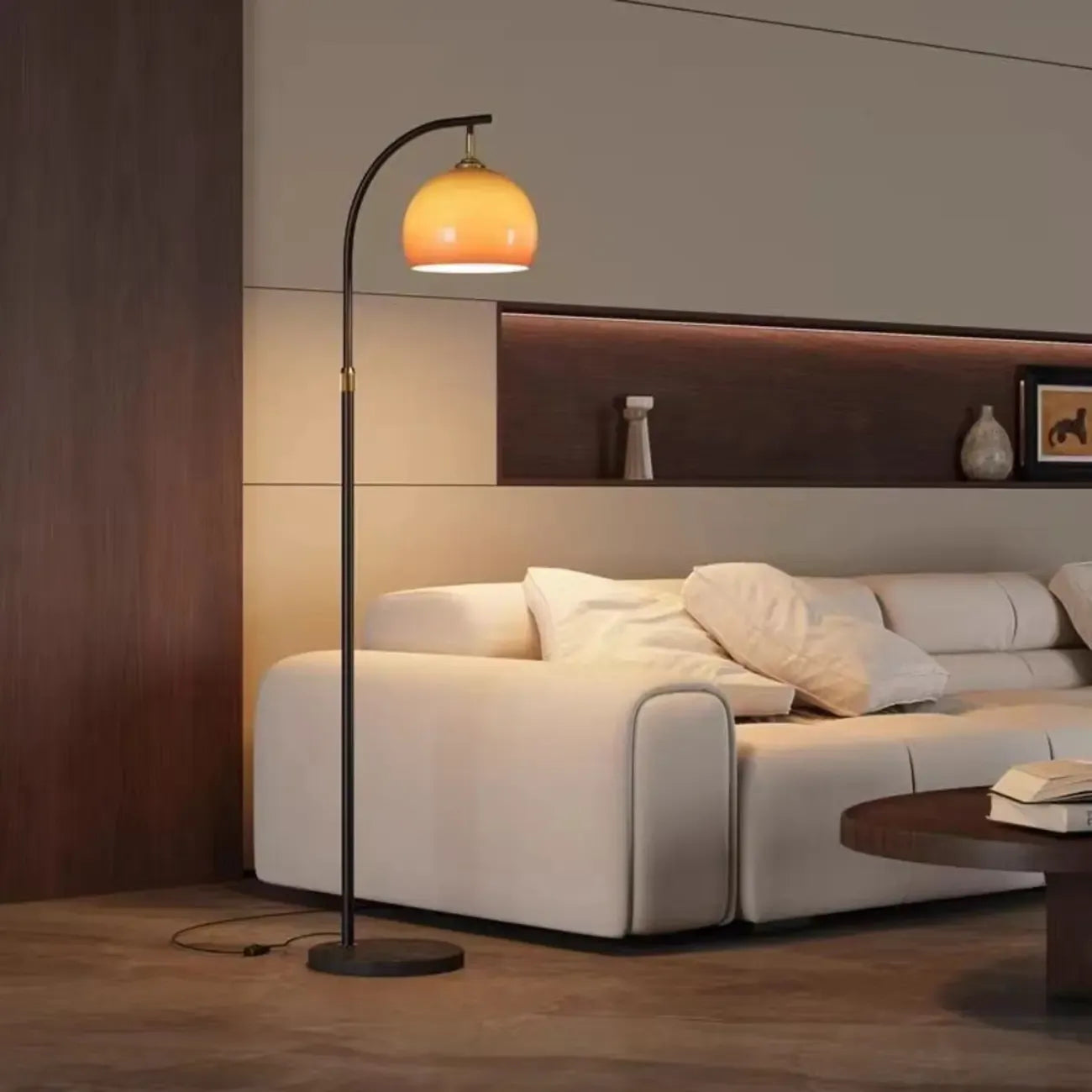 Modern Adjustable Plug-In Orange Glass Shape Arc Floor Lamp