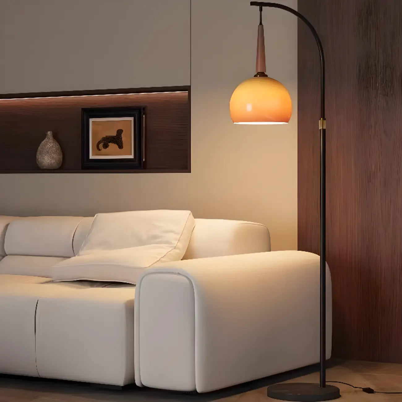 Modern Adjustable Plug-In Orange Glass Shape Arc Floor Lamp