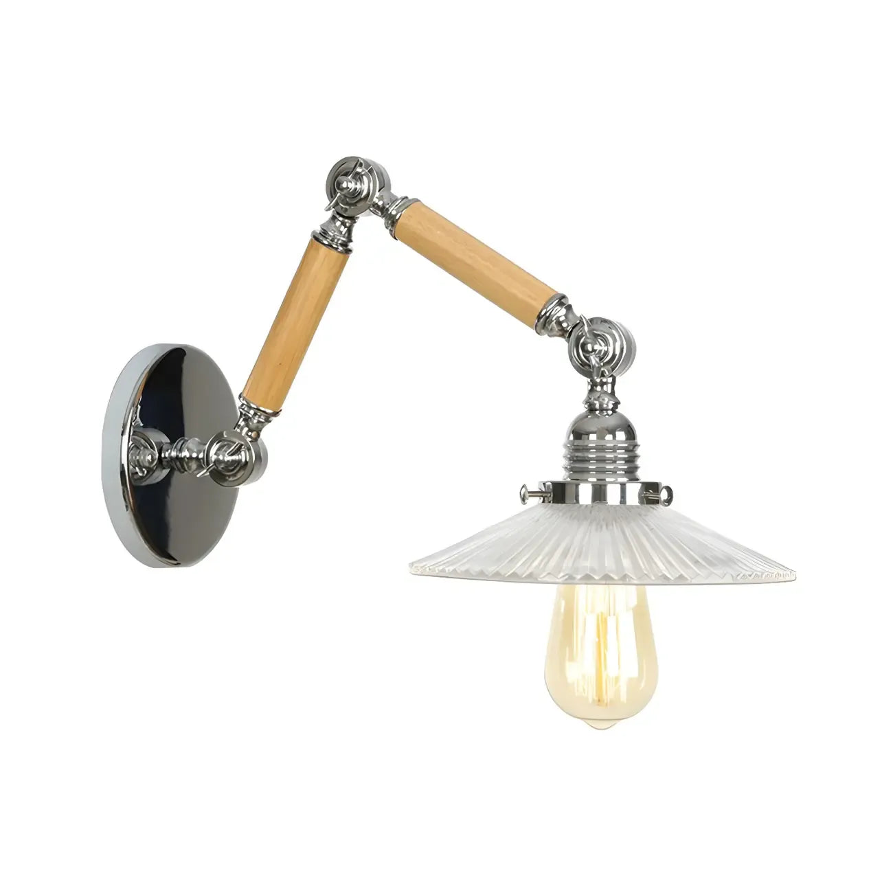Industrial Glossy Swing Arm Wall Light with Wavy Glass Shade