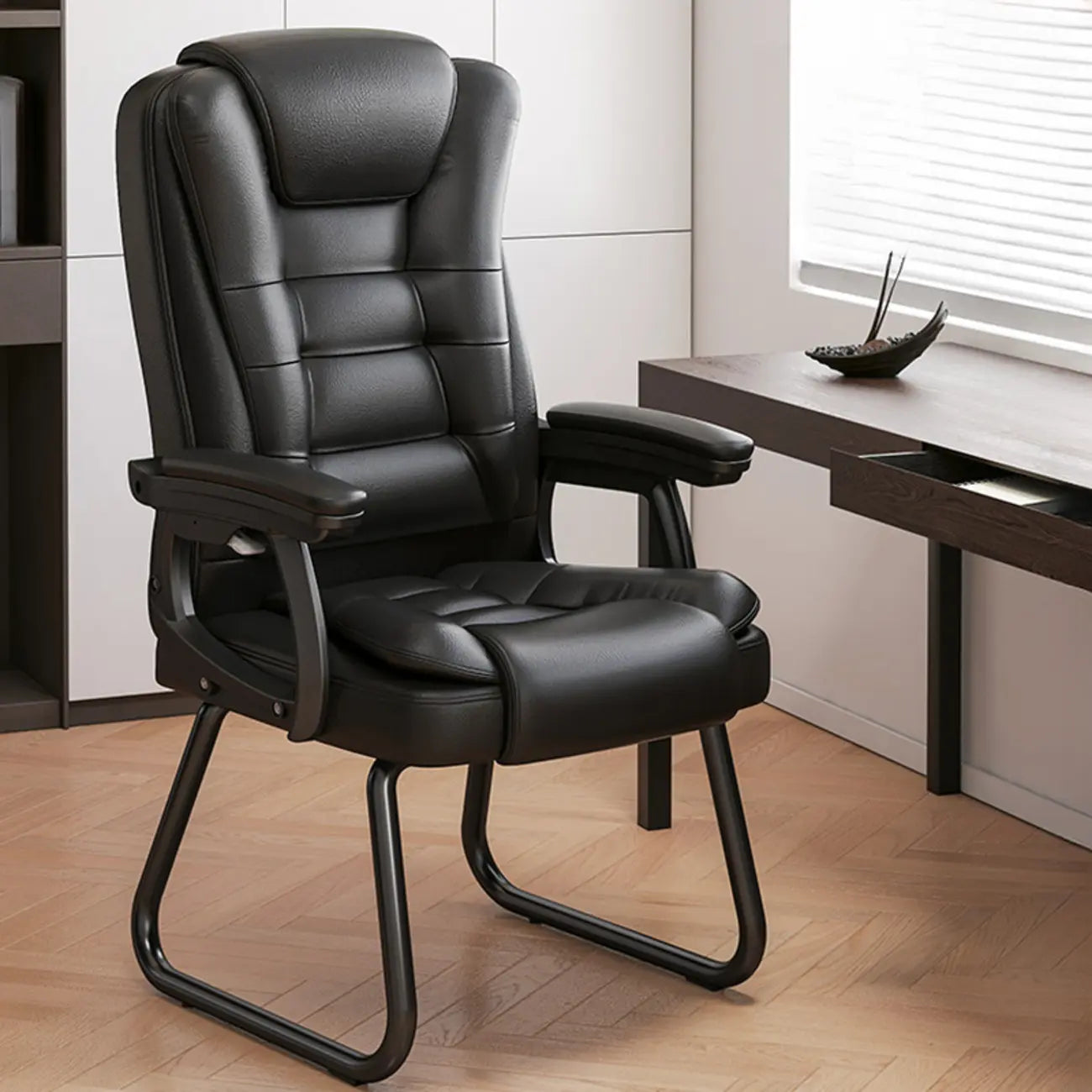 Luxurious Ink Leather Steel Reclining Office Chair