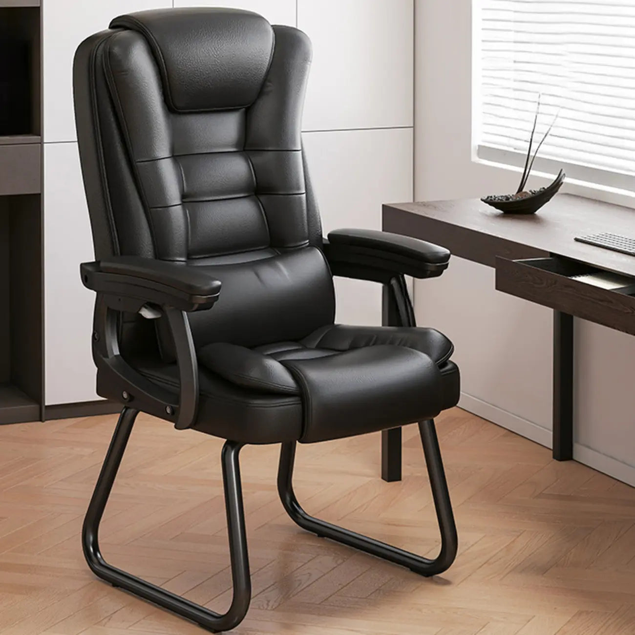 Luxurious Ink Leather Steel Reclining Office Chair