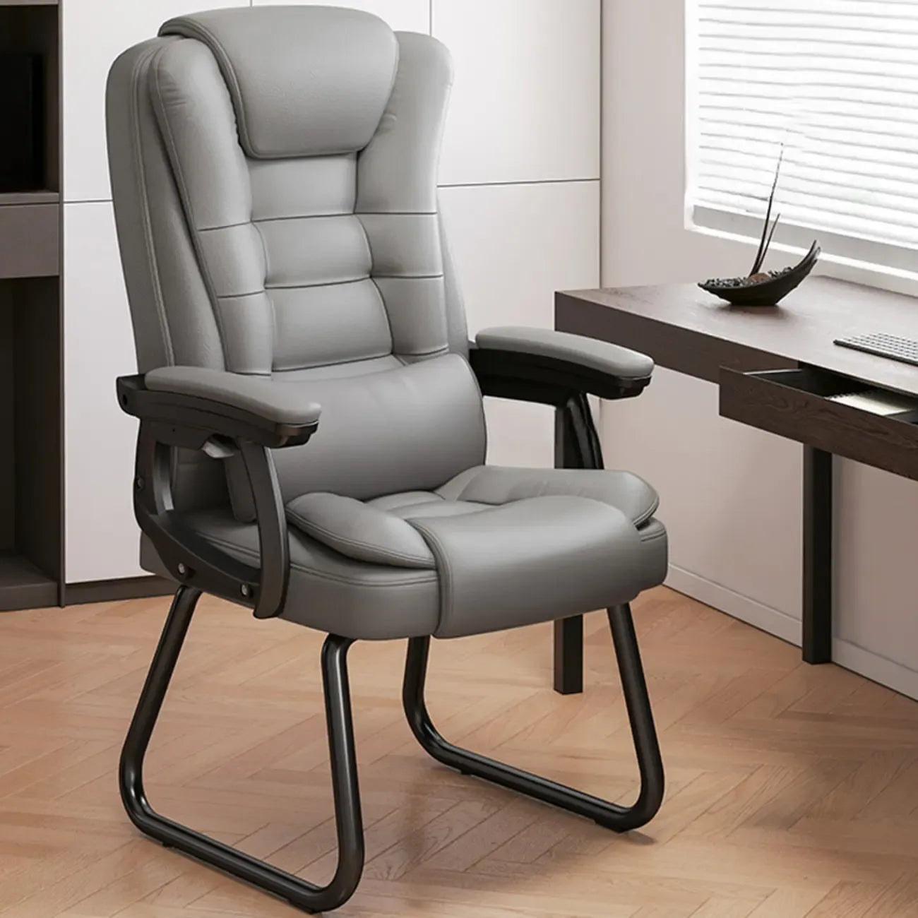 Luxurious Ink Leather Steel Reclining Office Chair