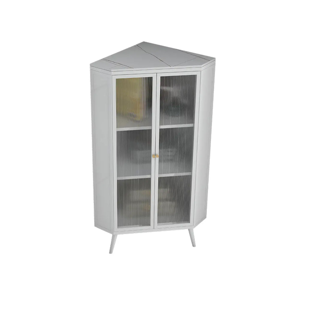 Modern Black Stone Top Corner Cabinet with Fluted Glass Door