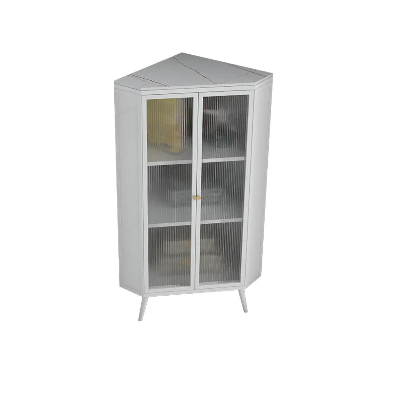 Modern Black Stone Top Corner Cabinet with Fluted Glass Door
